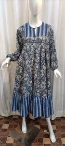 Robe imprimée en blocs de coton 100% pour femmes confortable coupe ample tunique décontractée faite à la main vêtements d'été avec taille naturelle - Product Image 6