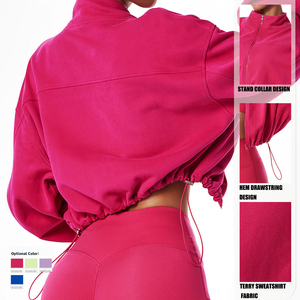 Pull à col roulé avec logo personnalisé pour femmes sweat à capuche 100% coton motif solide à manches longues fermeture éclair courte Design de mode d'hiver - Product Image 5