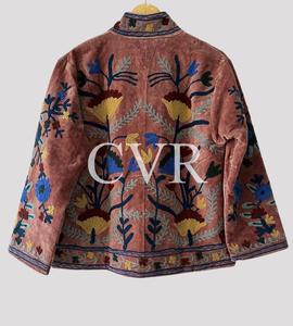 Abrigo de terciopelo floral bordado a mano con cuello mandarín, manga larga, talla grande, ropa de abrigo de otoño para mujer, estilo bohemio - Product Image 2