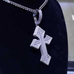 Pendentif en argent 925 plaqué or 14 carats, serti de diamants, style hip-hop, bijoux fins, pendentif en moissanite, coupe baguette, breloques, cadeau - Product Image 4