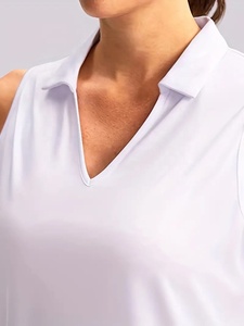 テニスユニフォームパキスタン女性用ソリッドノースリーブVネッククイックドライタンクトップ、テニスゴルフ、女性用アクティブウェア - Product Image 3