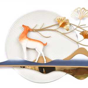 กวางทองหรูหราพร้อมดวงจันทร์และลายดอกไม้ศิลปะนามธรรมโลหะ3D ผนังสำหรับการตกแต่งภายในห้องนั่งเล่นร่วมสมัย - Product Image 6