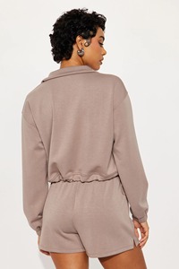 Wholesale 2025 Sweatsuit Sets <b>Women</b> Fashion Turtle Neck Long Sleeve Solid Color Casual <b>Top</b> Sweatshirt Shorts Set - Product Image 3