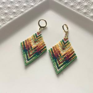 Boho Beaded Earrings with Turquoise Design and Cascading <b>Fringe</b> Glass <b>Beads</b> & Resum Unique Jewelry Gift by MS Handicraft - Product Image 2