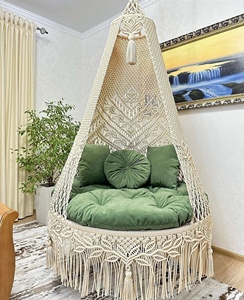 100% hecho a mano macramé colgante columpio interior al aire libre estilo bohemio macramé tejido a mano grande colgante hamaca silla columpio - Product Image 1