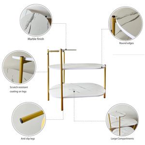 Table d'appoint en bois à 3 niveaux avec finition marbre et structure métallique - Product Image 5