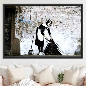 Toile imprimée Banksy Graffiti Woman : Décoration murale moderne, TOILE ENCARTÉCHÉE NOIRE - Product Image 1