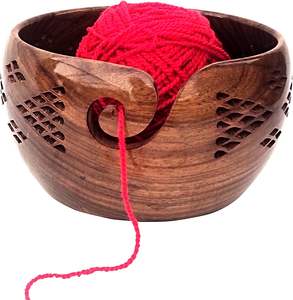 Cuenco de hilo de madera hecho a mano para tejer conveniente y almacenamiento de ganchillo con prácticos agujeros - Product Image 5