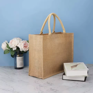 Grand sac en jute écologique imprimé personnalisé Sac de plage fourre-tout en toile de jute naturelle avec logo fabriqué à partir de produits textiles en cuir - Product Image 6