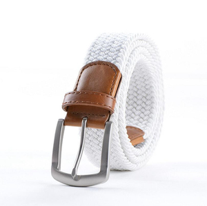 Ceinture élastique ajustable en cuir tressé blanc pour homme avec logo personnalisé - Product Image 1