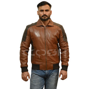 Veste en cuir véritable marron pour homme de style vintage pour moto/usage décontracté |   Veste d'aviateur d'hiver en gros - Product Image 5