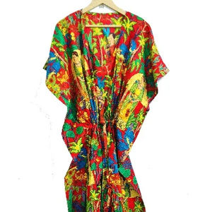 Kaftan de algodón multicolor para mujer, ropa de playa hecha a mano, maxi vestido - Product Image 1