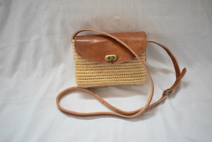 Pochette en raphia faite à la main avec doublure en cuir PU paille impression ronde sac à main décoré sac fourre-tout plage voyage mariage utilisation fermeture de verrouillage - Product Image 2