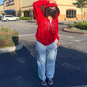 Servicio OEM manga larga algodón poliéster strass pulóver sudaderas con capucha transpirable diseño de gran tamaño para el invierno - Product Image 5