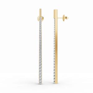 Pendientes de barra vertical con diamante de corte redondo de 0.92 quilates en oro amarillo, blanco y rosa de 9K con micro pavé, joyería fina de línea larga - Product Image 2