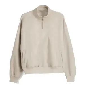 Custom 100% Cotton Fleece Half Zip Pullover Quarter 1/4 Zip Sweatshirt Blank Oversized Long Sleeve Sweatshirt Women Hoodie