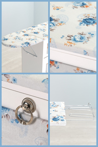 Tabla de Planchar Plegable y Ajustable de Madera con Armario, Marco Blanco y Diseño Floral Azul para Uso Doméstico - Product Image 6