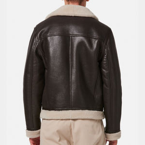 Blouson aviateur pour homme en cuir d'agneau véritable avec doublure en cuir d'agneau épais, blouson en cuir de moto - Product Image 5