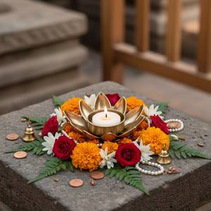 Support de bougie chauffe-plat artisanal en fer forgé, durable, portable et écologique, couleur or antique, pour la décoration intérieure et les occasions festives - Product Image 3