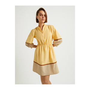 Vestido casual de algodón de manga larga y cuello abierto de alta calidad para mujer - Product Image 1