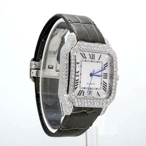 Montre de luxe haut de gamme mécanique antique en acier inoxydable personnalisée avec diamants Moissanite VVS et cadran en verre glacé, style mode - Product Image 2