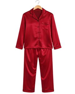 Manufacturer Customized <b>Women</b> Red Satin Silk <b>Pajama</b> Set Button Down Long Sleeve Sleepwear Luxury Soft Shiny Nightwear Loungewear - Product Image 1