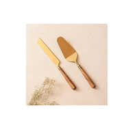 Juego de servidor de pastel de latón con mango natural de latón Juego de servicio de barra de ensalada Servidor de pastel de boda