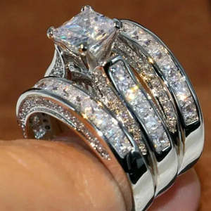 Anillo de boda de plata 925 de calidad AAA+ para mujer, conjunto de 3 piezas, joyería de zafiro cúbico, tamaño 7 Cus-Jew13 - Product Image 1