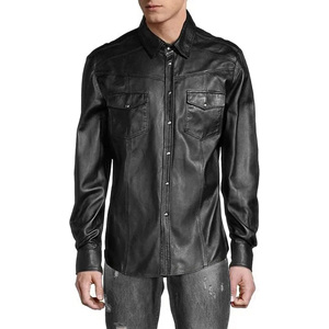 Camisa de cuero de moda para hombre hecha a medida Camisa de moda de cuero para hombre Camisa de cuero de ajuste casual Producto de Venta caliente de alta calidad - Product Image 2