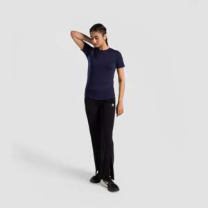 Emberwick Navy Slim Fit Crop Top Breathable Cotton and Spandex <b>Y2K</b> Asymmetrical Collar Tee Casual Jersey Style - Product Image 4