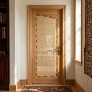 Puerta Interior con Arco de Ratán Natural y Madera de Caoba Sólida, Moldura Arqueada, Acabado Tropical para Decoración de Dormitorio - Product Image 5