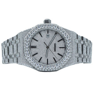 Montres mécaniques Hip Hop glacées de luxe pour hommes en acier inoxydable avec cadran rond en diamant cultivé Leb Style d'affaires - Product Image 1