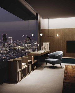 Modern luxury oak wood <b>wall</b> unit TV stand with integrated home office <b>desk</b> and bookshelf - Product Image 1