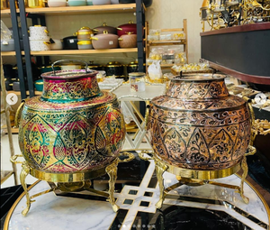 5L จานสแตนเลสสตีลหรูหราแบบยั่งยืนสำหรับใส่อาหารที่แขวนจานชุบเงินแบบโบราณทำจากทองเหลืองลายดอกไม้หรูหรา - Product Image 6