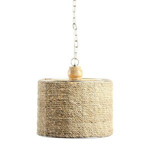 Handwoven Farmhouse Design Hanging Pendant <b>Light</b> Rattan Wicker Lampshade Chandelier Warm White <b>LED</b> Kitchen Island Living Room - Product Image 6