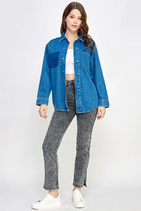 Chaqueta Vaquera Informal Extra Grande para Mujer con Cierre de un Solo Botón, Acabado Deslavado, Ropa Exterior para Damas, Servicio OEM - Product Image 3