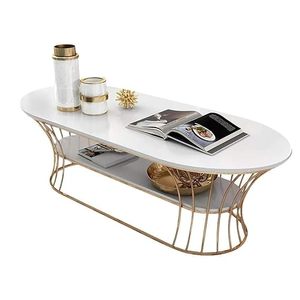 Modern Luxury <b>White</b> Metal Oval Coffee Table with Removable <b>Side</b> Table Durable & Decorative for Living Room Sofa Household Use - Product Image 2