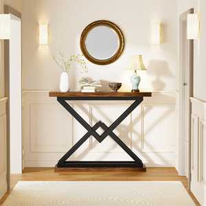Table <span class=keywords><strong>console</strong></span> étroite industrielle, table de canapé en <span class=keywords><strong>bois</strong></span> brun rustique avec pieds en métal <span class=keywords><strong>noir</strong></span> pour entrée - Product Image 1