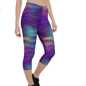 Qualité 92 Polyester 8 Spandex Ultra Doux Collants Casual Vêtements Stretch Pantalon Violet Galaxy Tie Dye D'eau Conception Capri Leggings - Product Image 2