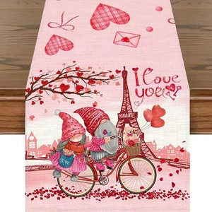 Tovaglia Quadrata Riutilizzabile in Lino Moderno, Runner da Tavola Serie Red Dwarf Love Stampata, Decorazione per <span class=keywords><strong>Cucina</strong></span> San Valentino, Vendita Transfrontaliera - Product Image 5
