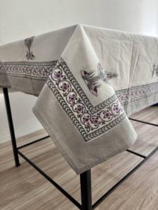 Hand Block Printed Cotton <b>Tablecloth</b>: Floral Stripes, Boho Dining Table <b>Linen</b> Ethnic Home Decor for Best Price - Product Image 3
