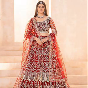 Tela de red de mariposa pura para novia, talla grande, estilo imperio, Lehenga Choli con borlas y bordado a máquina elaborado, para bodas indias/pakistaníes - Product Image 1