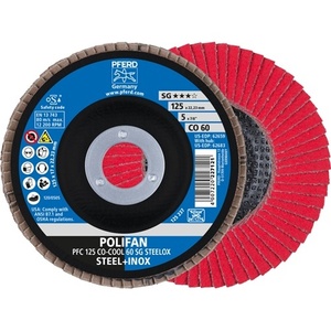 Disque à lamelles conique en céramique POLIFAN CO-COOL SG STEELOX 125 mm INOX, grain 60, lot de 10 - pour le ponçage - Product Image 1