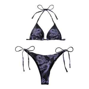 Ensemble deux pièces de maillot de bain bikini pour femme, triangle uni, sexy, dos nu, respirant, séchage rapide, idéal pour l'été – Vente en gros - Product Image 1