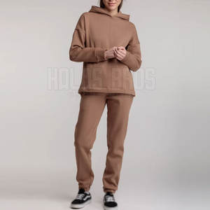 Chándales de algodón 100% con capucha de invierno con patrón sólido informal para mujer de diseño personalizado OEM con precio al por mayor de logotipo - Product Image 3