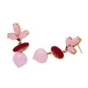 Pendientes de plata de ley 925 con forma de pera y Calcedonia rosa, piedra preciosa de Calcedonia, color fucsia, ovalada - Product Image 1