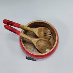 Handmade Large Mango <b>Wood</b> <b>Salad</b> <b>Bowl</b> Rustic Serving <b>Bowl</b> for Fruit Pasta Decorative and Functional with Servers - Product Image 2