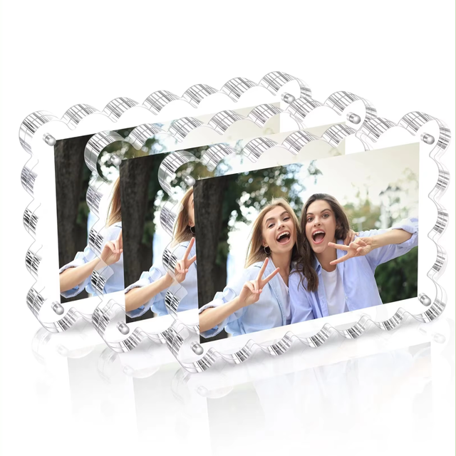 Double-sided Wavy Acrylic Transparent Magnetic Photo Frame Freestanding Desktop Display Suitable for Home and Office