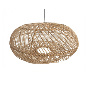 Abat-jour suspendu ovale en rotin fait main moderne, en bois naturel, avec un style côtier et japonais - Product Image 2