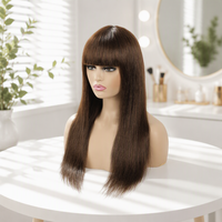 Cheveux indiens Remy longs avec frange complète # Perruque brune naturelle lisse, fabriquée à la machine, densité 200%, pour femmes noires